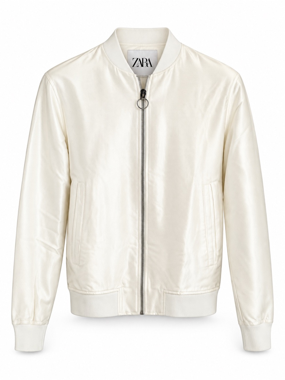 ZARA Men’s Cream Satin Flowy Bomber Jacket